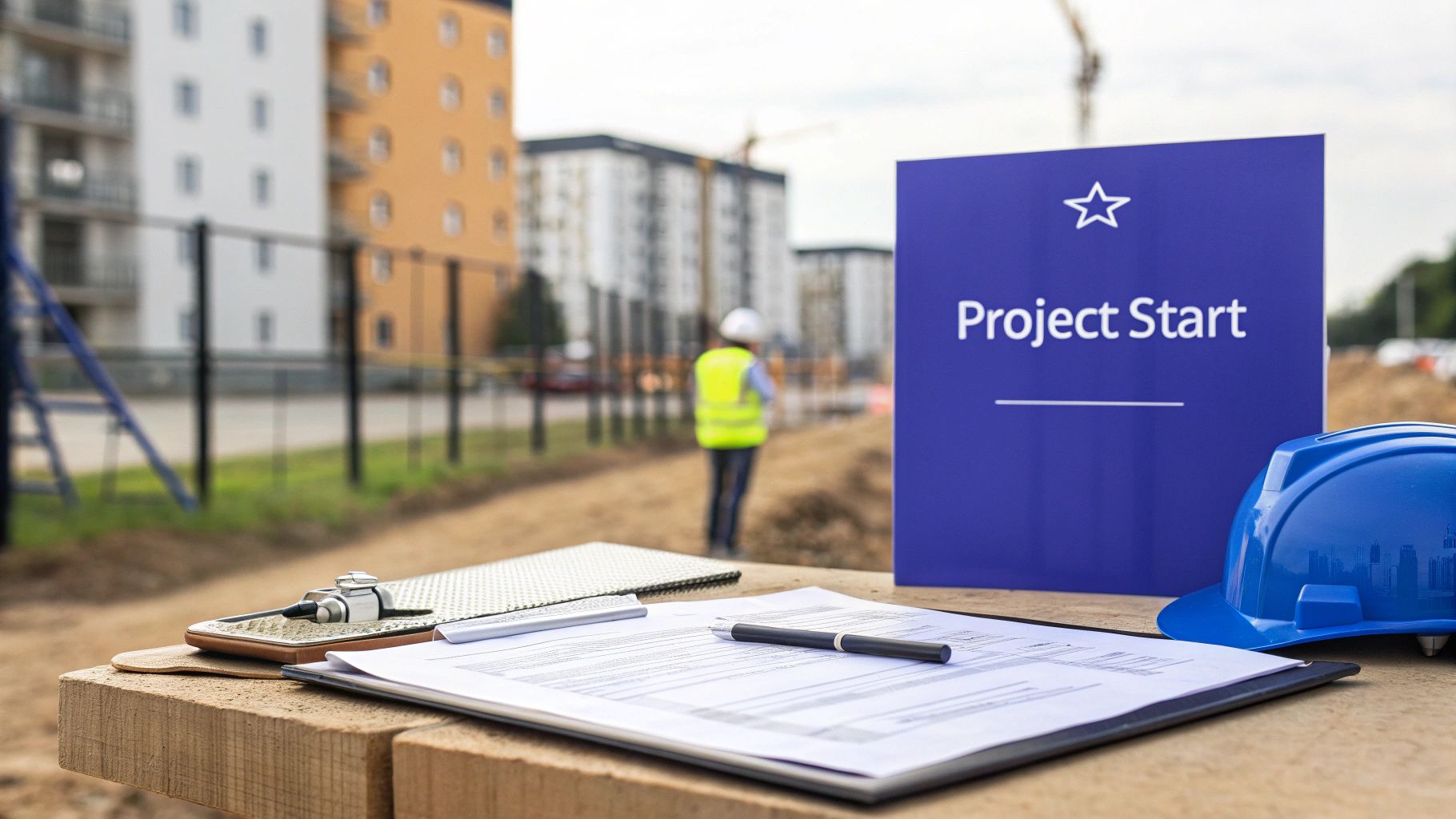Aerial view of a construction site with cranes and buildings under development