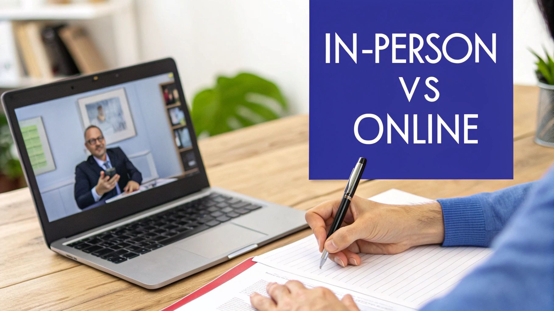 A person signing a document on a tablet, representing online notarization.