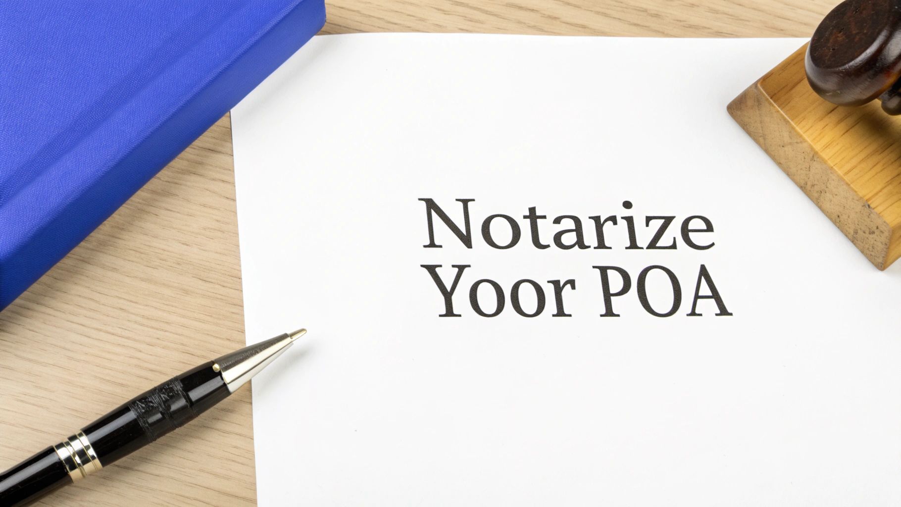 A person signing a power of attorney document with a pen, preparing for notarization.
