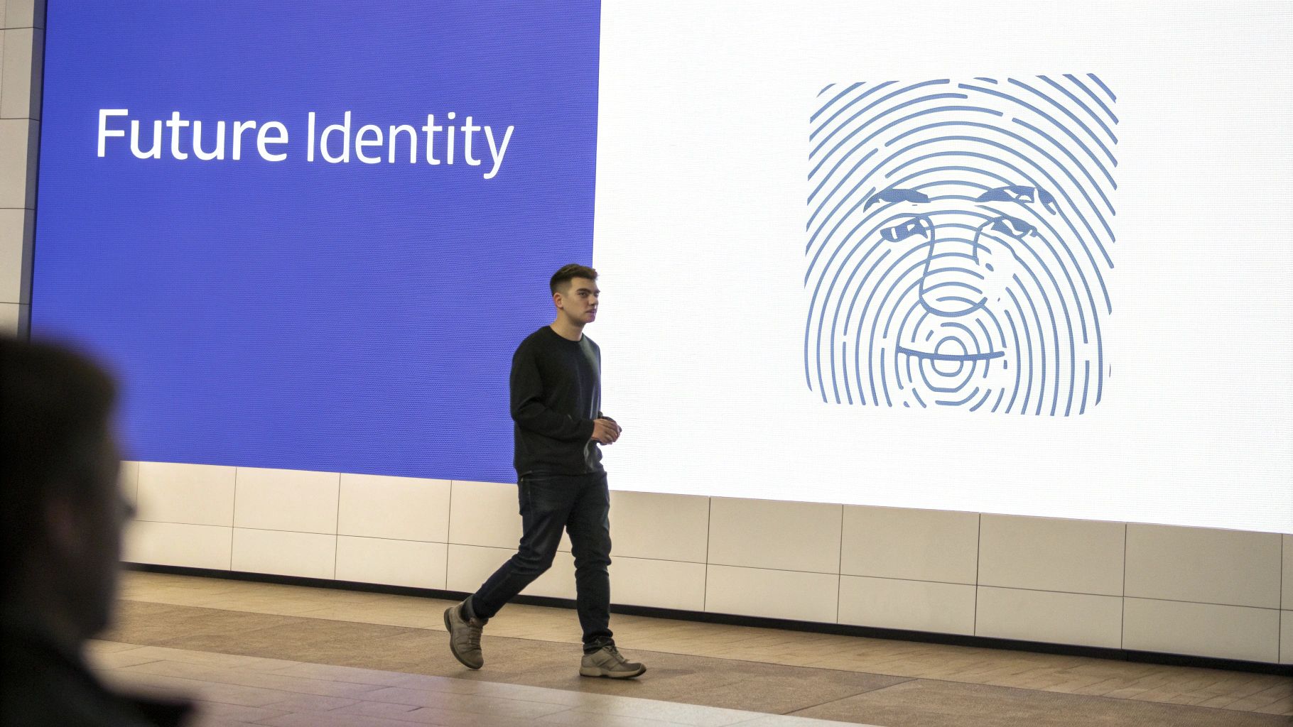 A futuristic image showing digital identity and security concepts