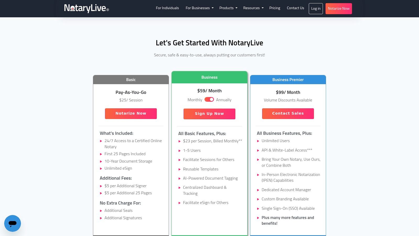 NotaryLive website showing their remote online notarization service
