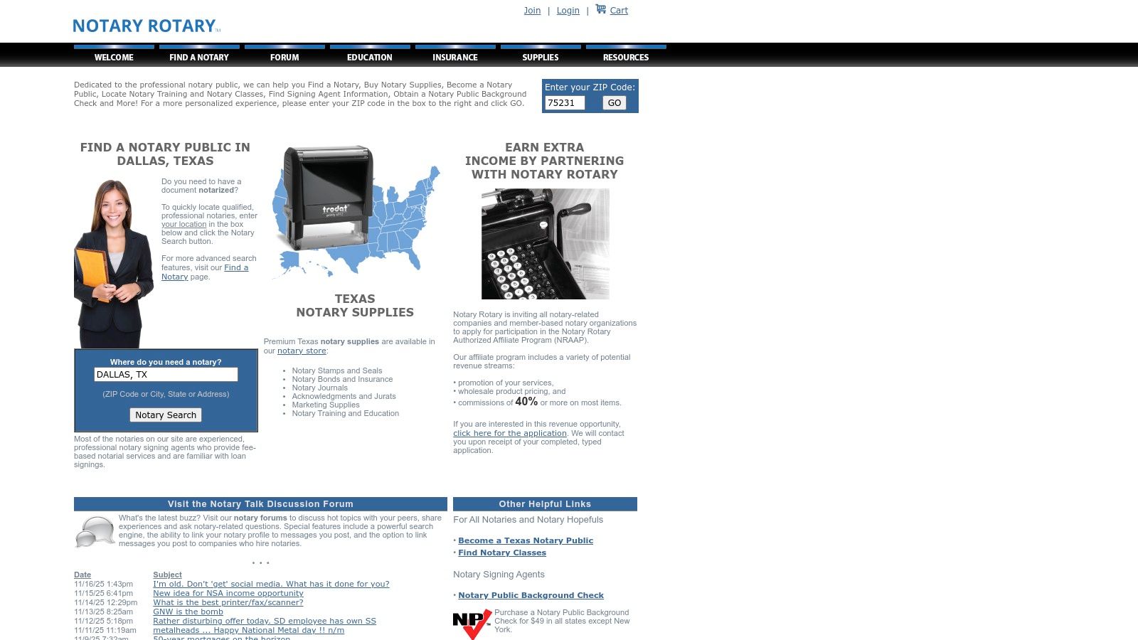 Notary Rotary website showcasing its notary search feature
