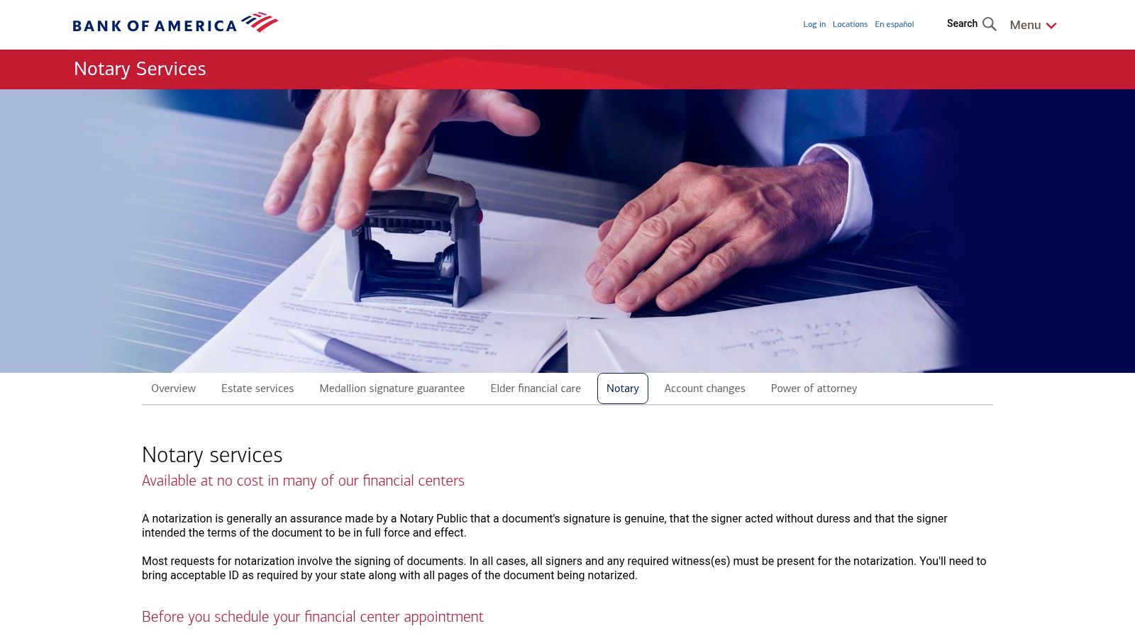 Bank of America – Notary Services