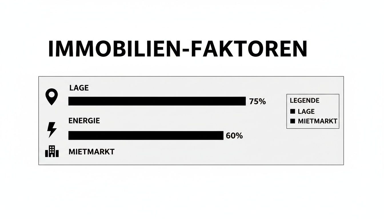 Diagramm zu Immobilien-Faktoren zeigt Lage (75%) und Energie (60%).
