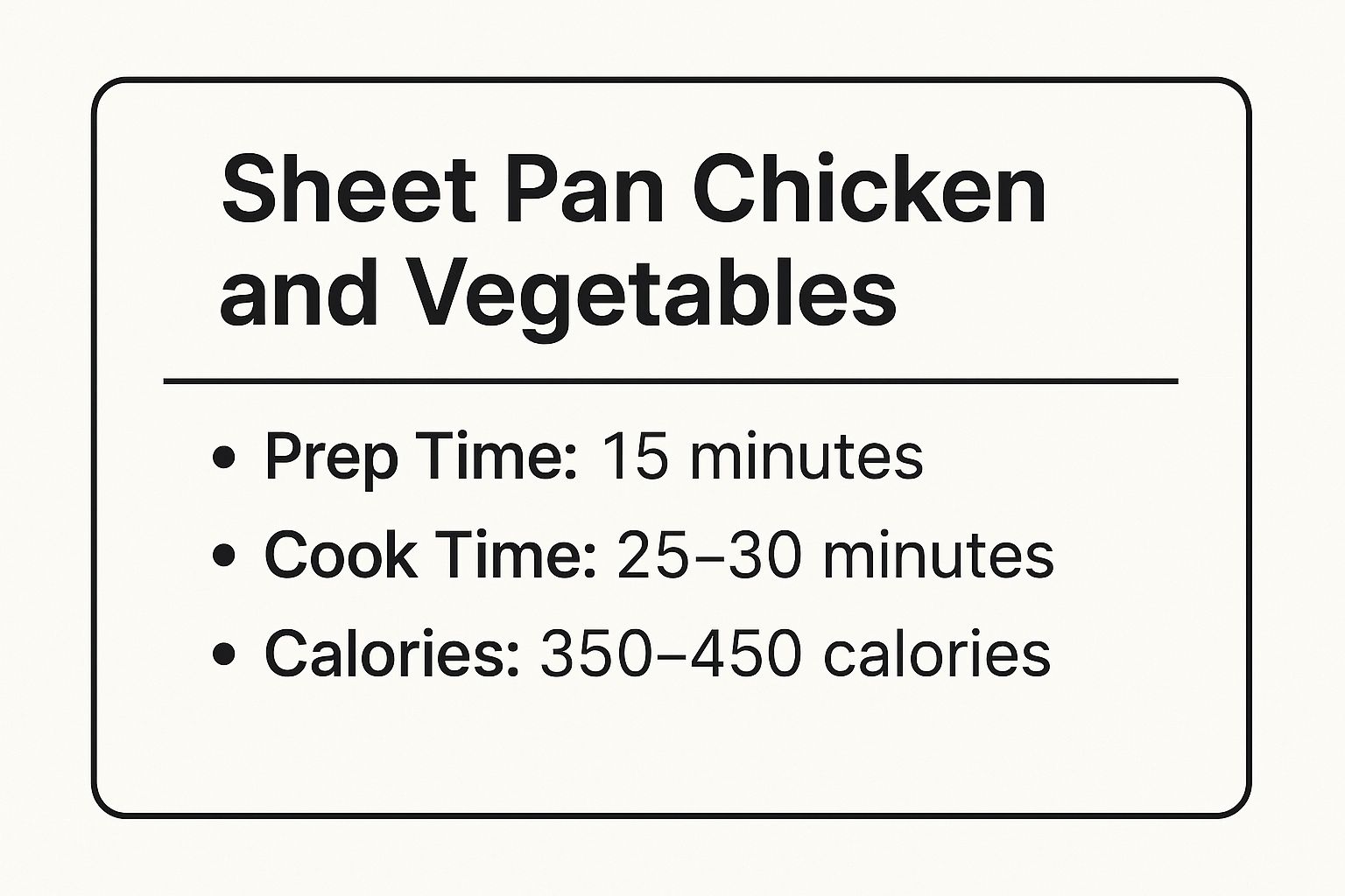 Infographic showing key data about Sheet Pan Chicken and Vegetables