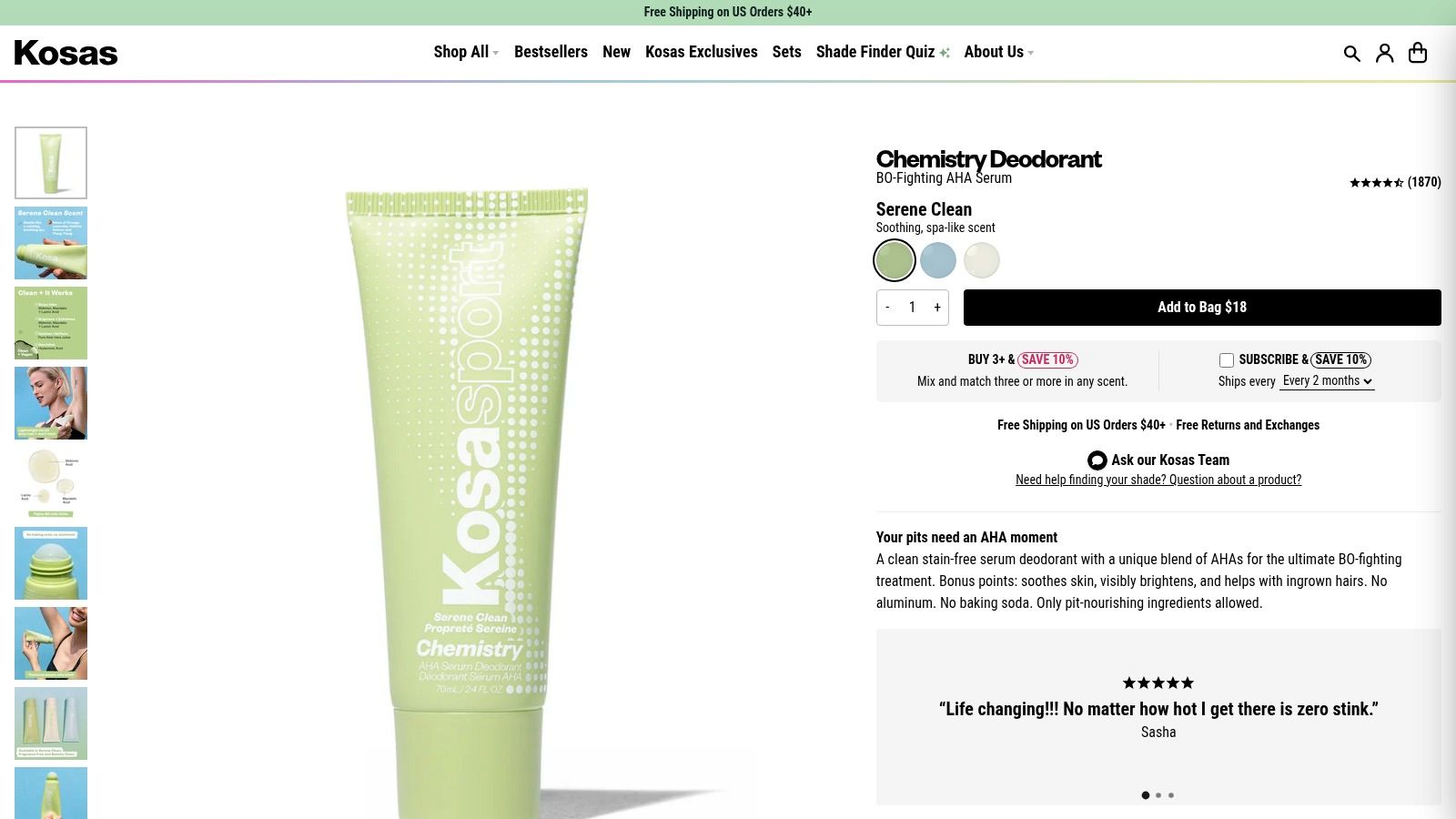 Kosas Chemistry AHA Serum Deodorant
