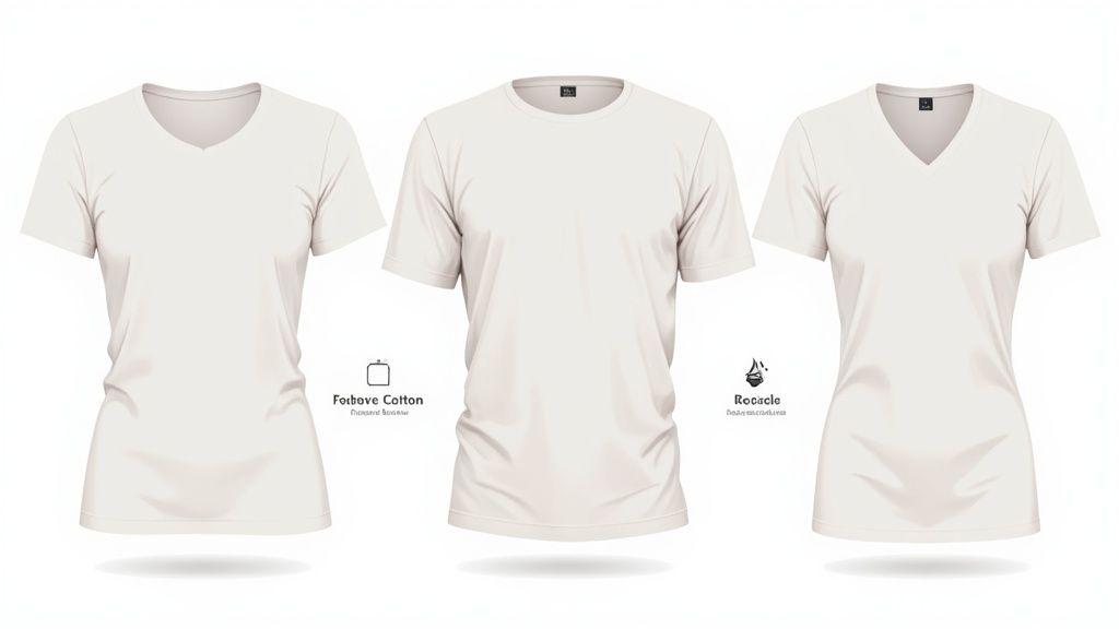 A person feeling the soft fabric of a t-shirt.