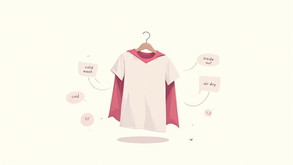 A neat stack of folded cotton t-shirts in various colors.