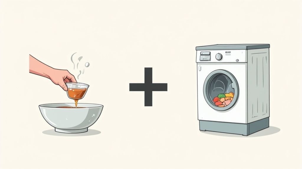 A person's hands washing a graphic t-shirt in a sink.