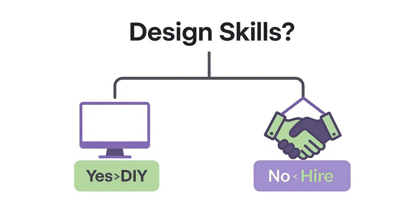 Infographic decision tree showing if you have design skills, you can DIY, and if not, you can hire a designer.