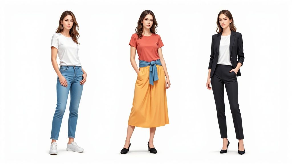 A woman confidently wearing a cool t-shirt with a quote paired with a denim jacket.