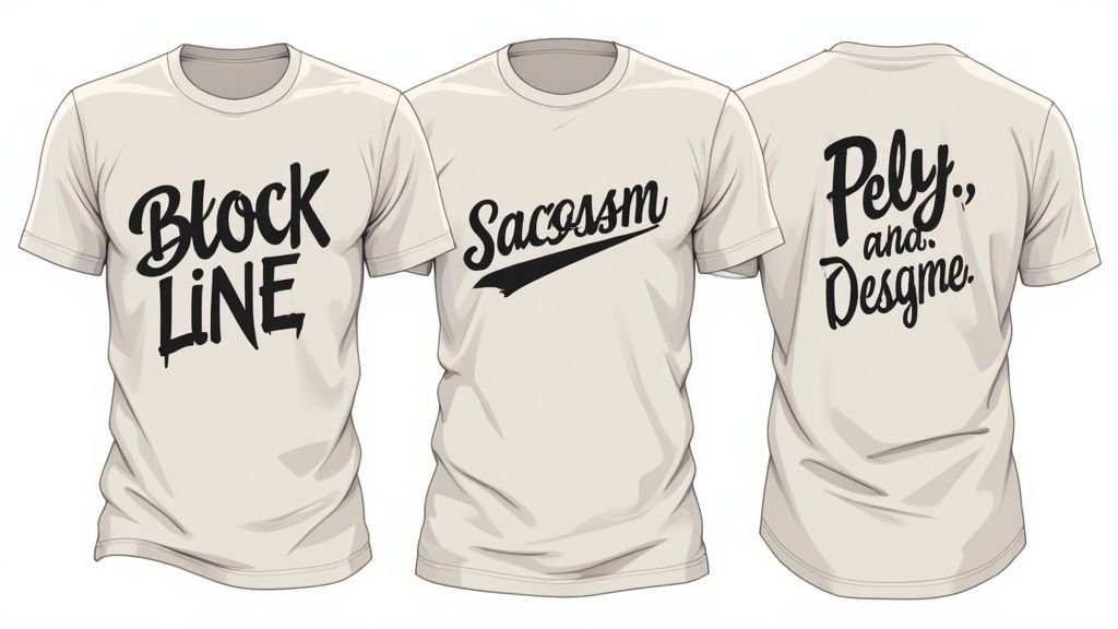 A woman holding up a stylishly designed funny t-shirt.