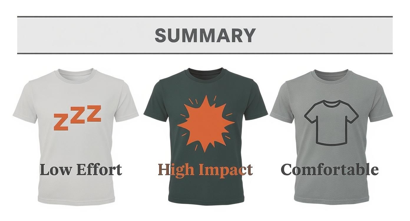 Infographic showing that Halloween shirts can be low effort, high impact, and offer comfortable style.