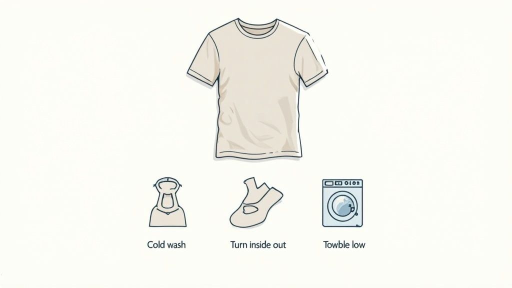 A neatly folded stack of custom graphic tees on a clean surface.