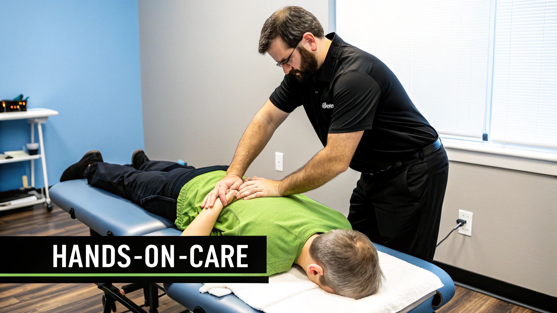 Hershey Family Chiropractic | Tennis Elbow Chiropractor in Hershey, PA: Natural Pain Relief A therapist provides hands-on care, adjusting a patient's back on a treatment table in a clinic.