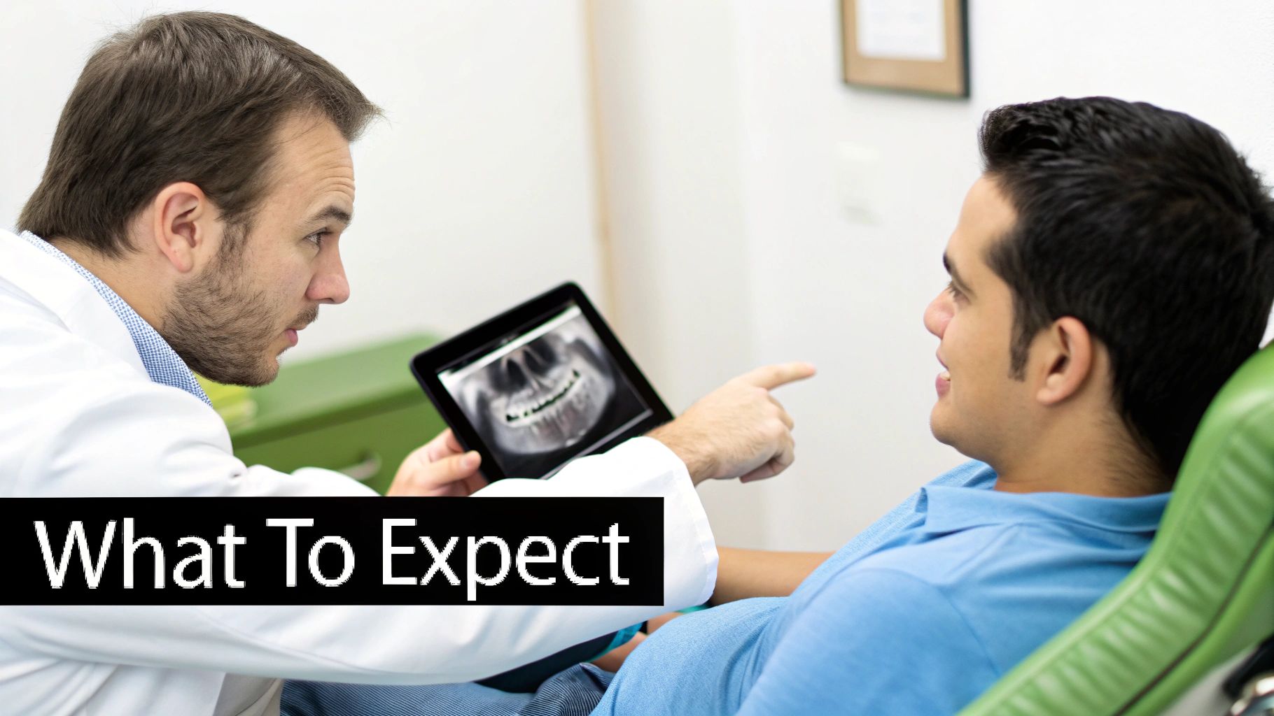 Seven Oaks - Dentistry & Sleep Medicine | Finding a Private Practice Dental Office Near Me in Wesley Chapel A dentist shows a patient a panoramic dental X-ray on a tablet during a consultation.