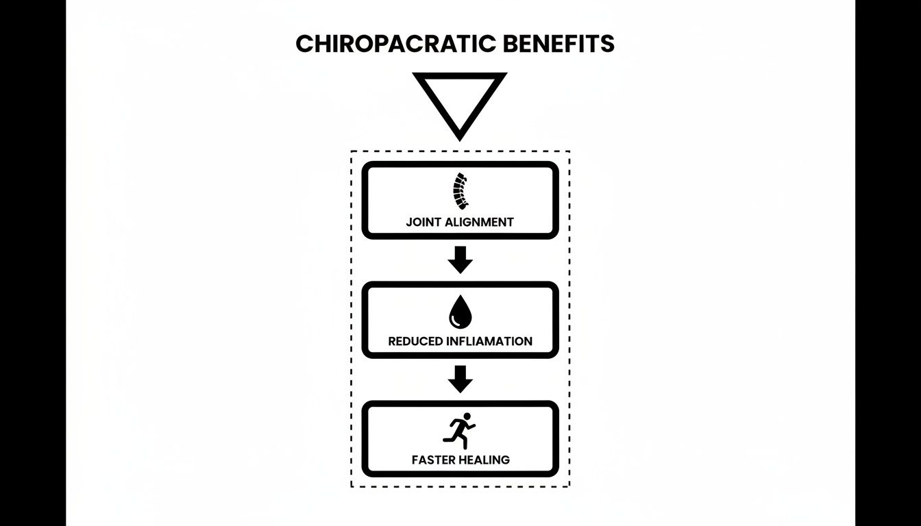 Hershey Family Chiropractic | Your Guide to Muscle Strain Treatment in Hershey, PA Flowchart illustrating chiropractic benefits, showing joint alignment, reduced inflammation, and faster healing.
