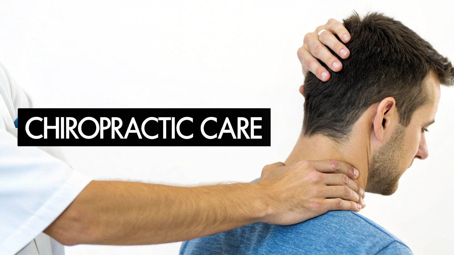 A chiropractor's hands adjust a male patient's neck, illustrating professional chiropractic care.