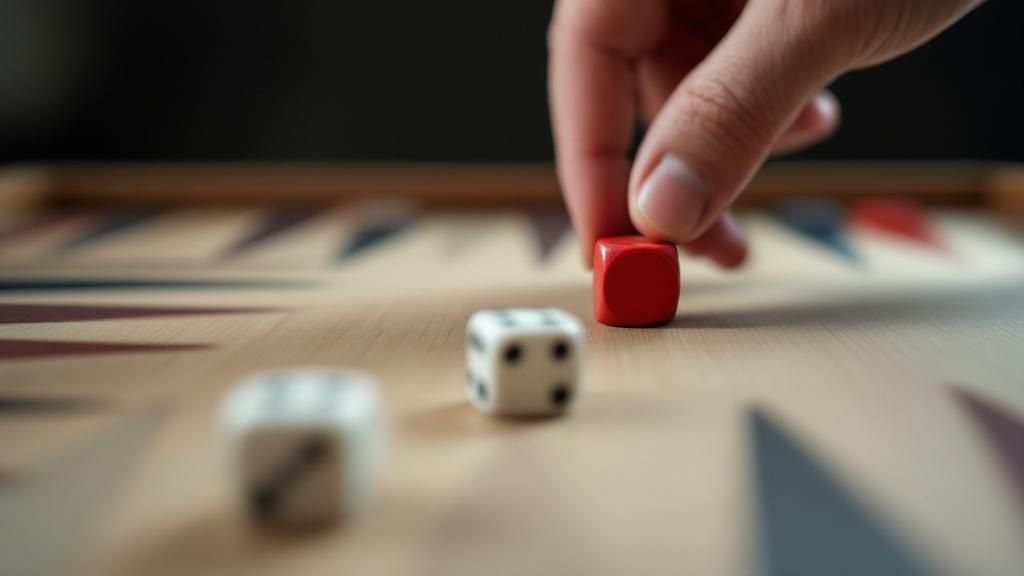 An overhead view of a backgammon board with checkers correctly placed for the start of a game.