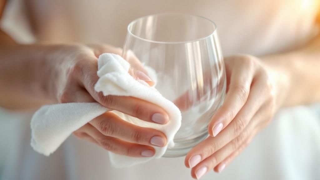 A person holding up a perfectly clean and spot-free crystal wine glass to the light.