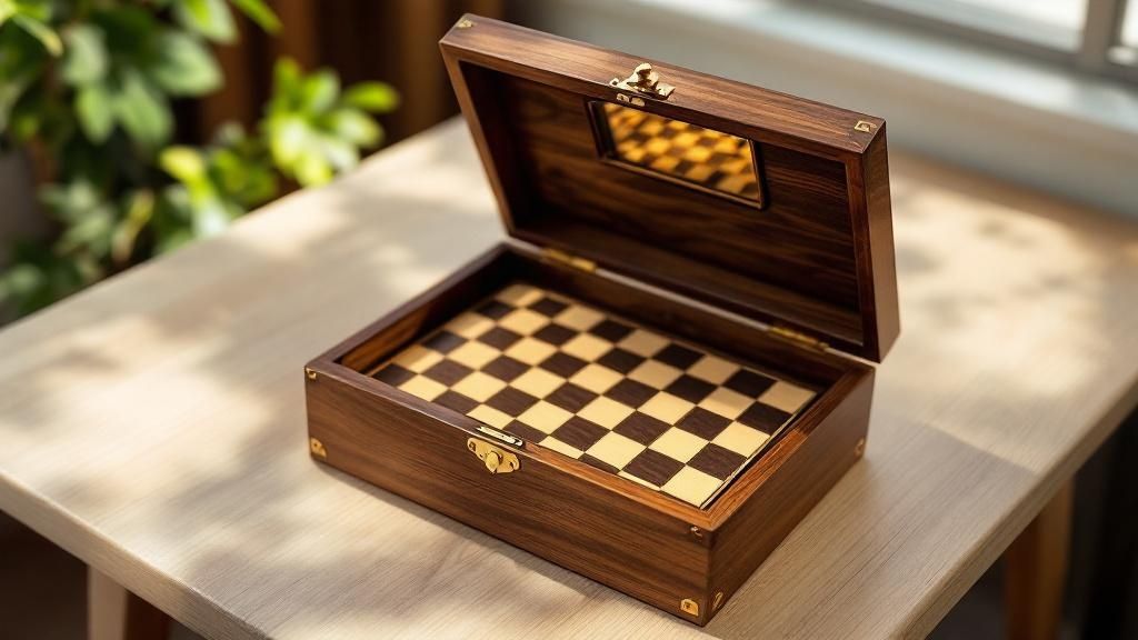 Wooden Chess Box with Integrated Board