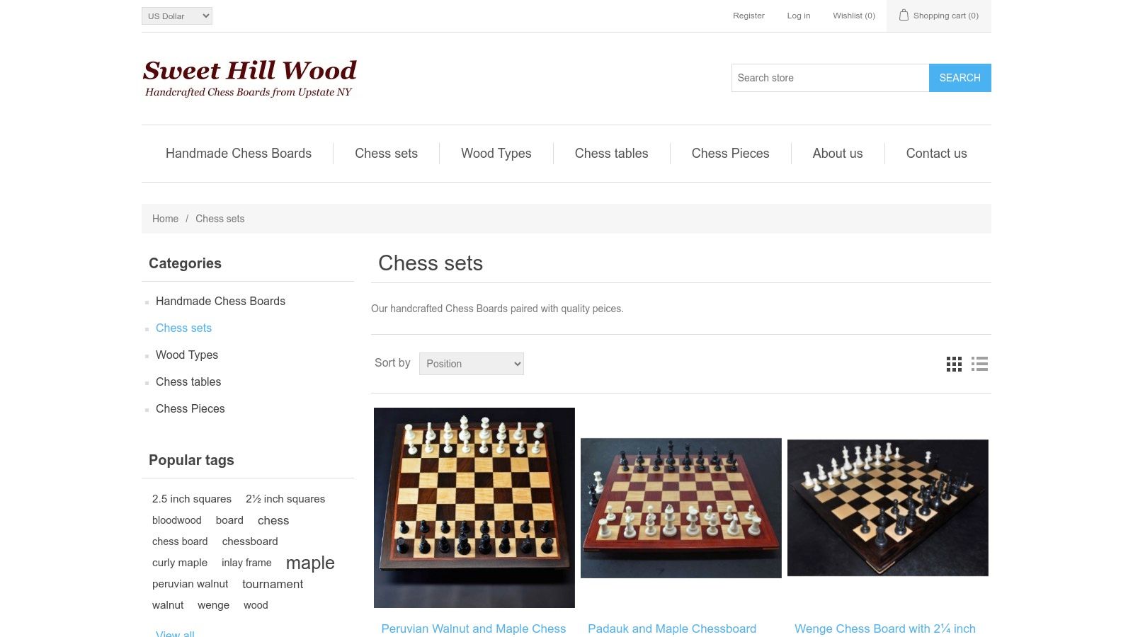Sweet Hill Wood handcrafted chess board with pieces