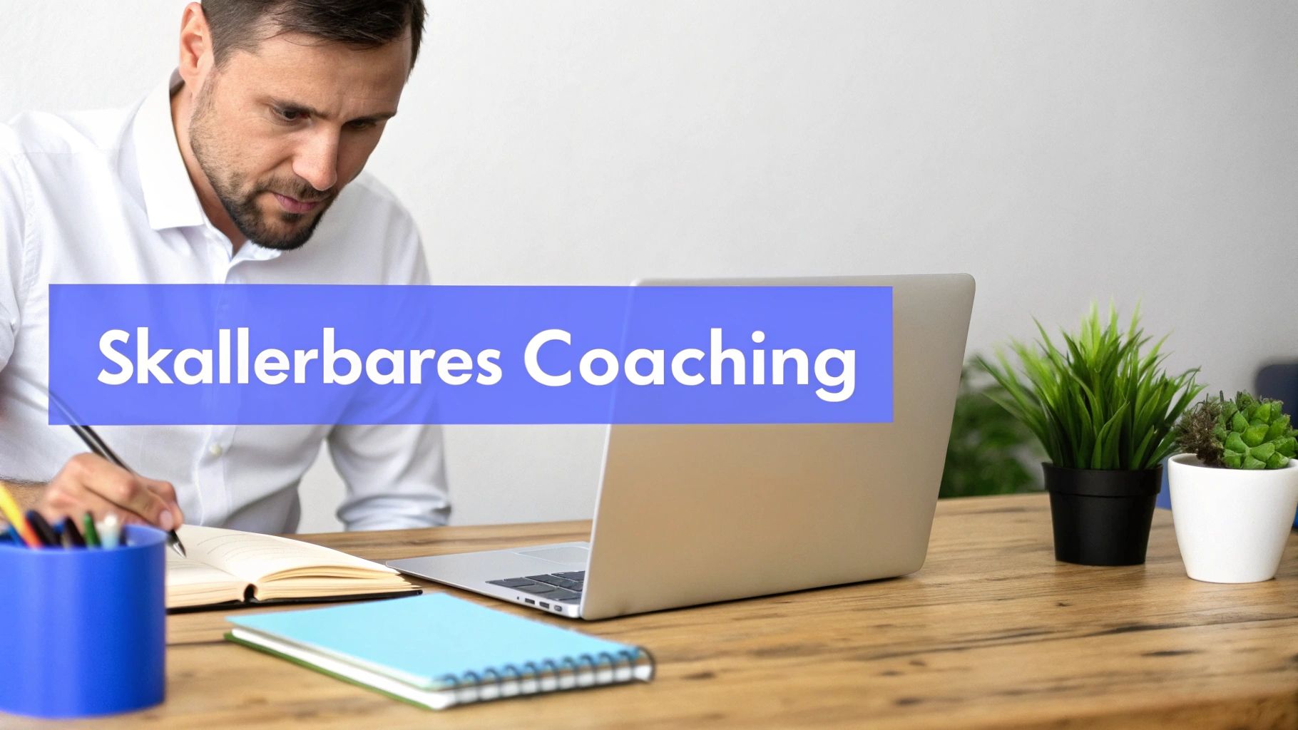 Eine junge Frau sitzt mit ihrem Laptop in einem hellen, modernen Raum und arbeitet konzentriert an ihrem Coach Online Business.