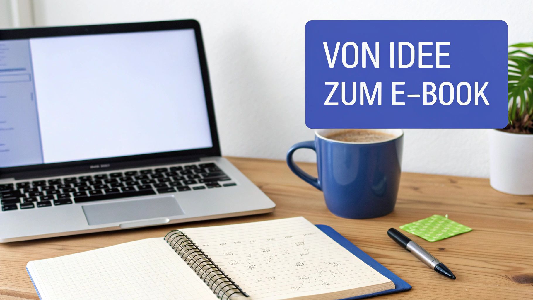 Ein offenes Buch, das in eine digitale Landschaft übergeht, symbolisiert die Transformation einer Idee in ein E-Book.