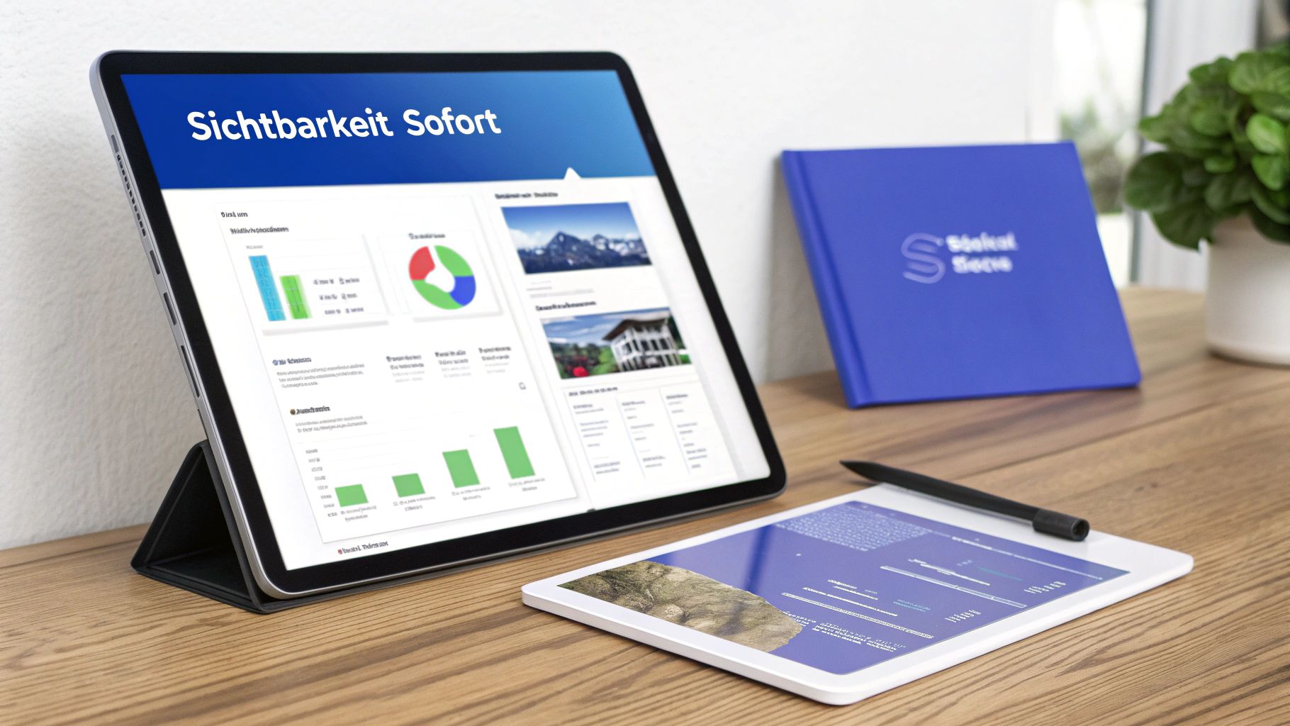 Eine Person analysiert Daten auf einem Dashboard, das verschiedene Marketingkanäle integriert.