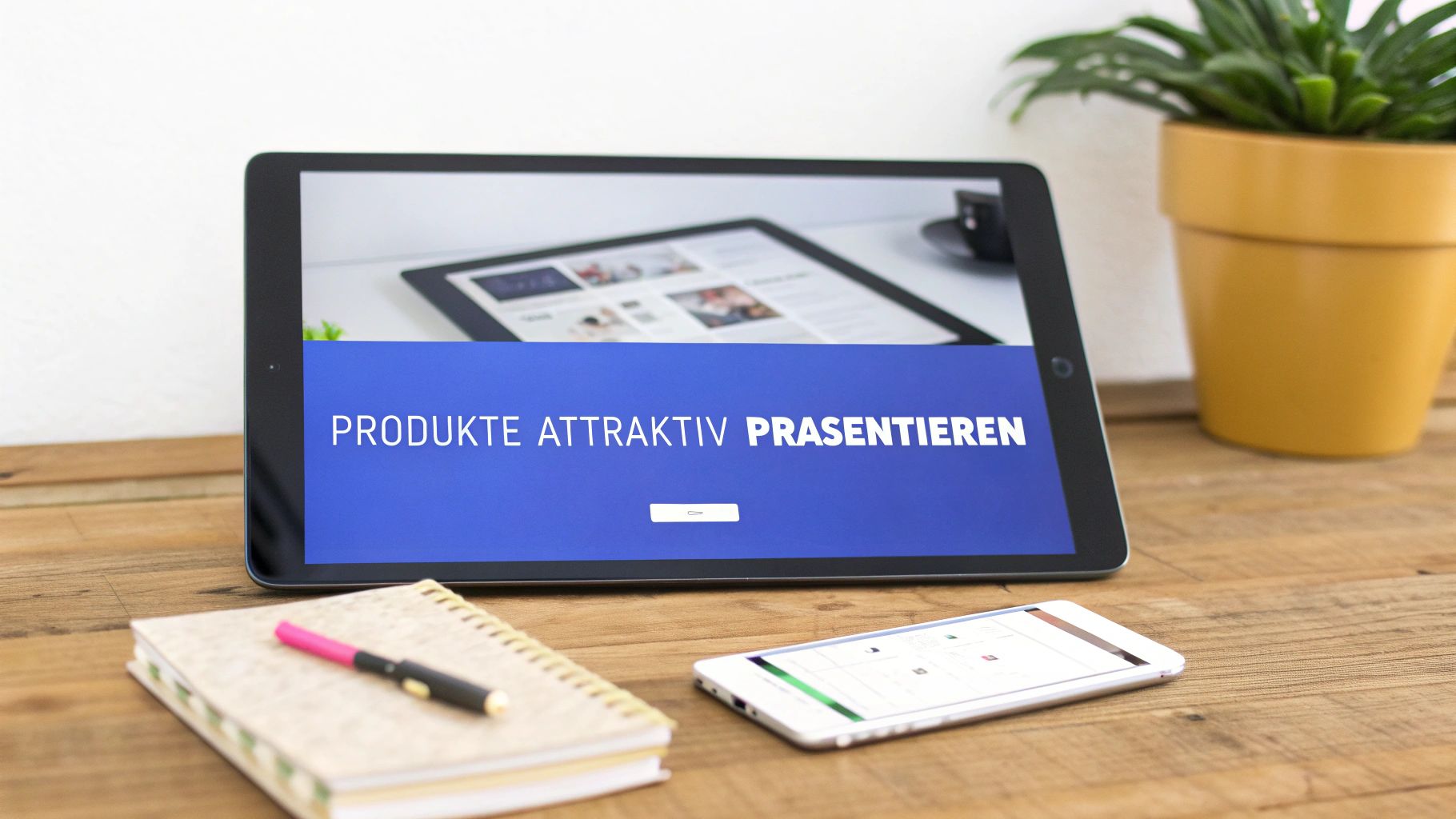 Ein Laptop zeigt die Benutzeroberfläche einer Shop-Software zur Erstellung digitaler Produkte.