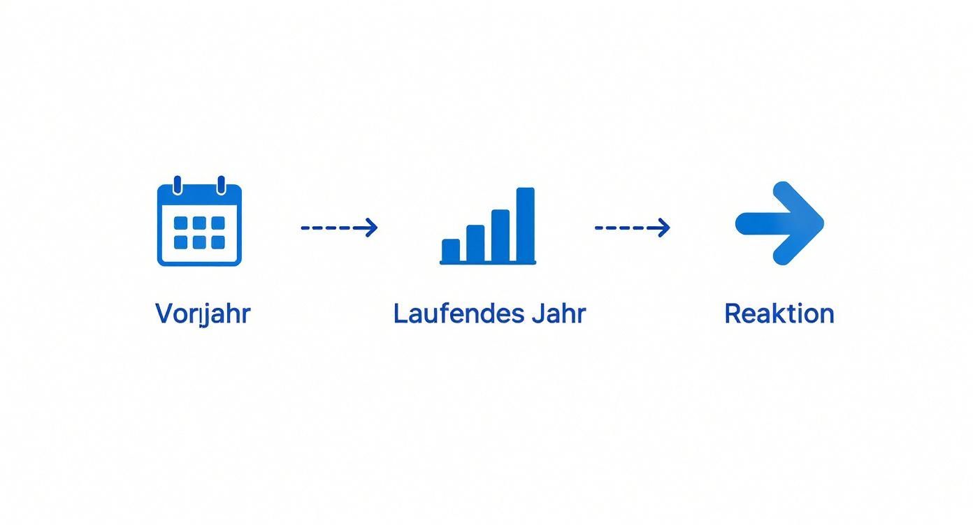 Prozessvisualisierung von Vorjahresdaten über das laufende Jahr zur Ableitung einer Reaktion.