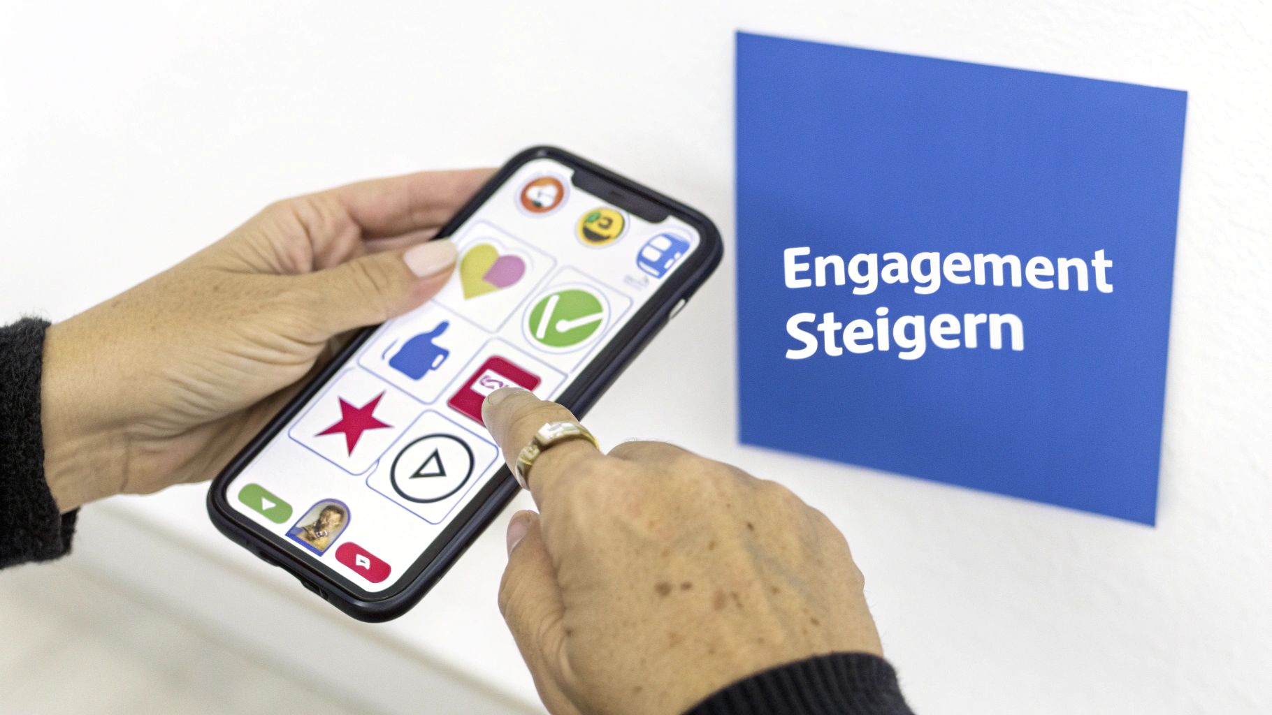Eine Person analysiert Engagement-Statistiken auf ihrem Smartphone.