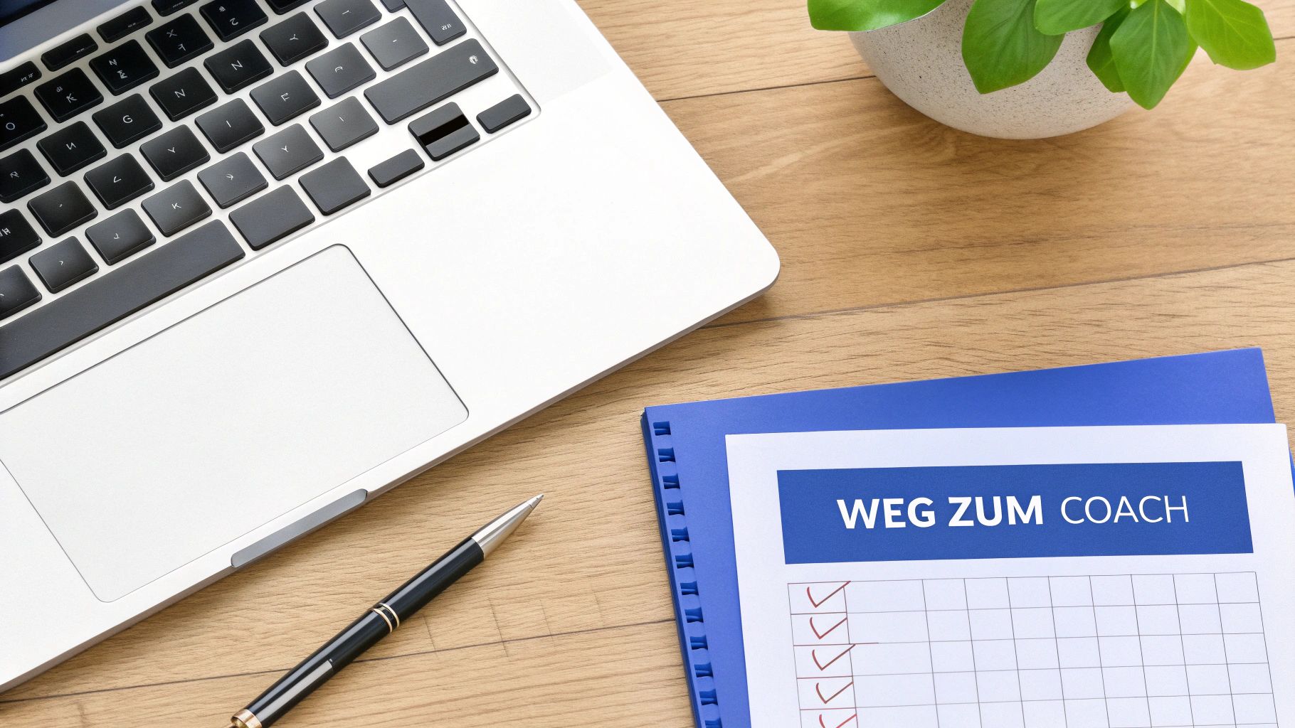 Eine Frau sitzt konzentriert an einem Tisch und arbeitet an ihrem Laptop, was die Professionalität und das Engagement für eine Coaching-Ausbildung symbolisiert.