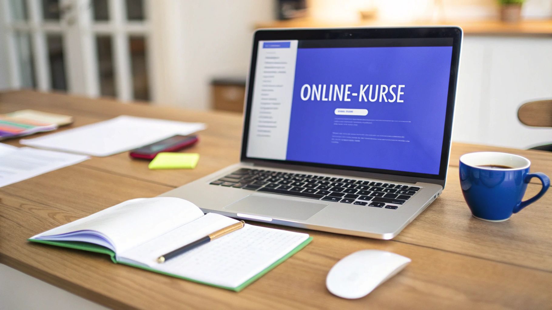 Eine Person arbeitet an einem Laptop und plant einen Online-Kurs