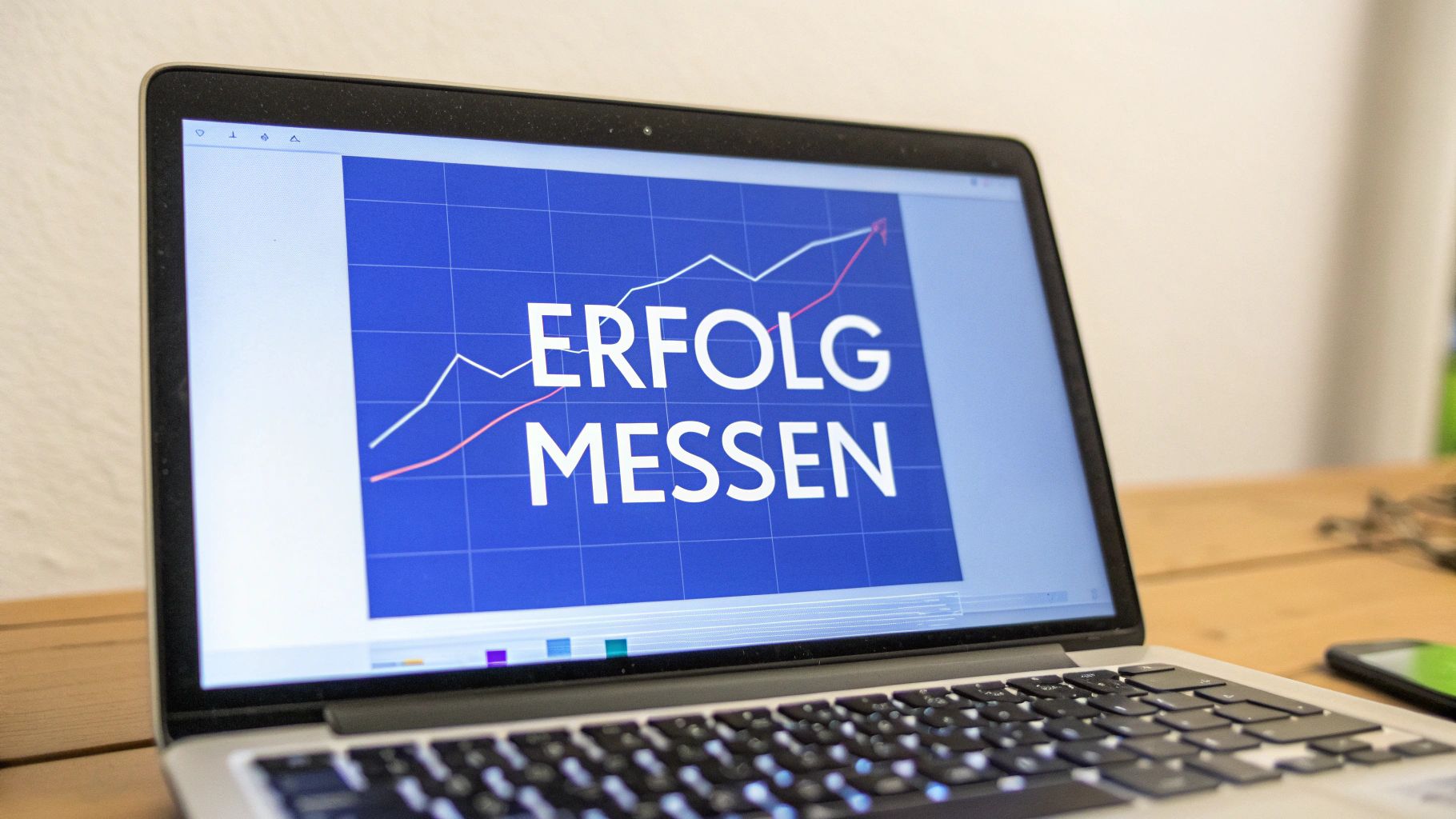 Eine Person analysiert Daten und Diagramme auf einem Laptop-Bildschirm, was den Prozess der Erfolgsmessung darstellt.