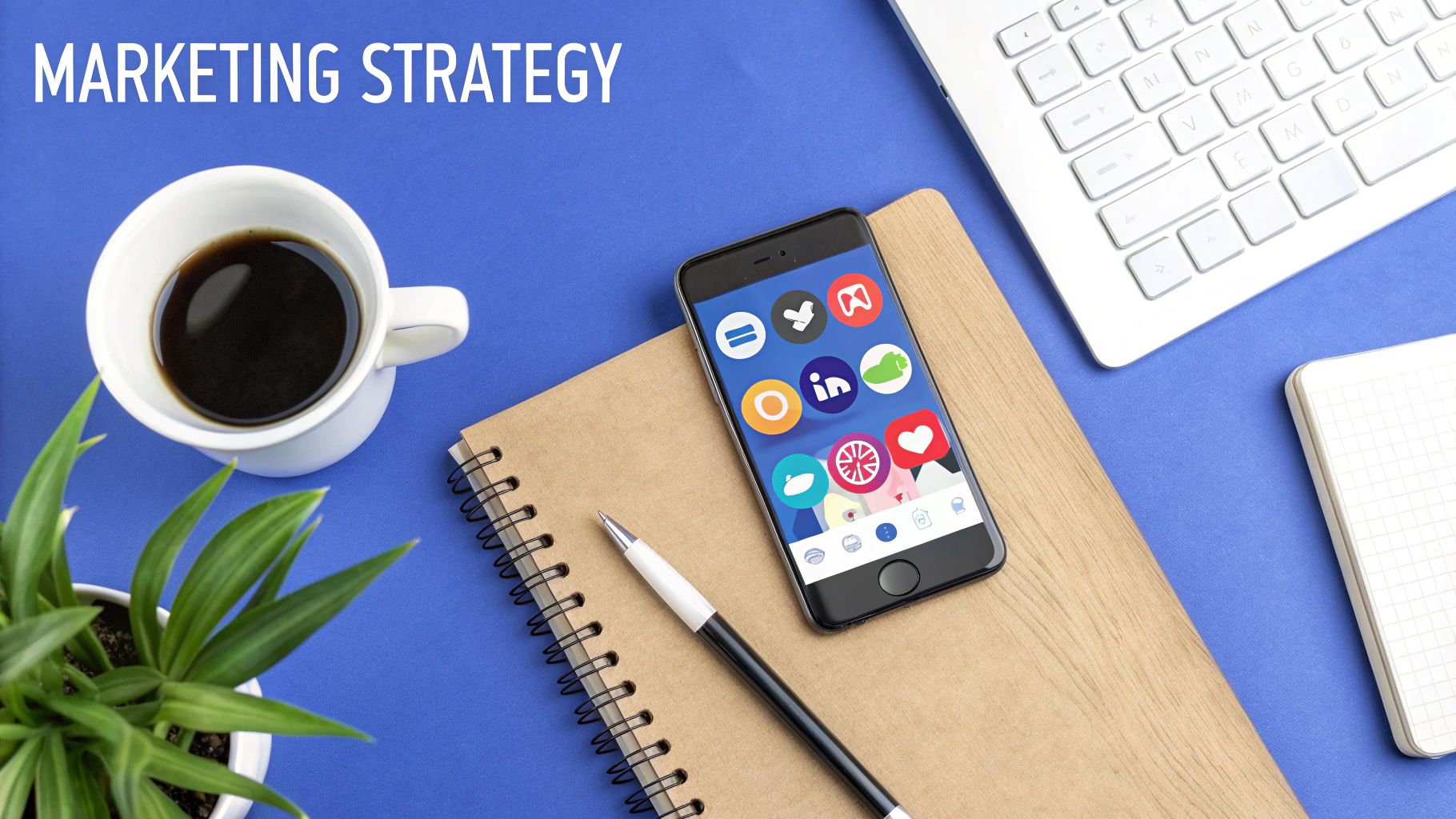 Jemand plant eine Marketingstrategie auf einem digitalen Tablet