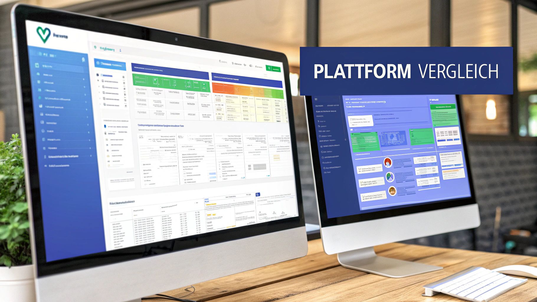 Eine detaillierte Vergleichsgrafik verschiedener Online-Kurs-Plattformen wird auf einem Tablet angezeigt.