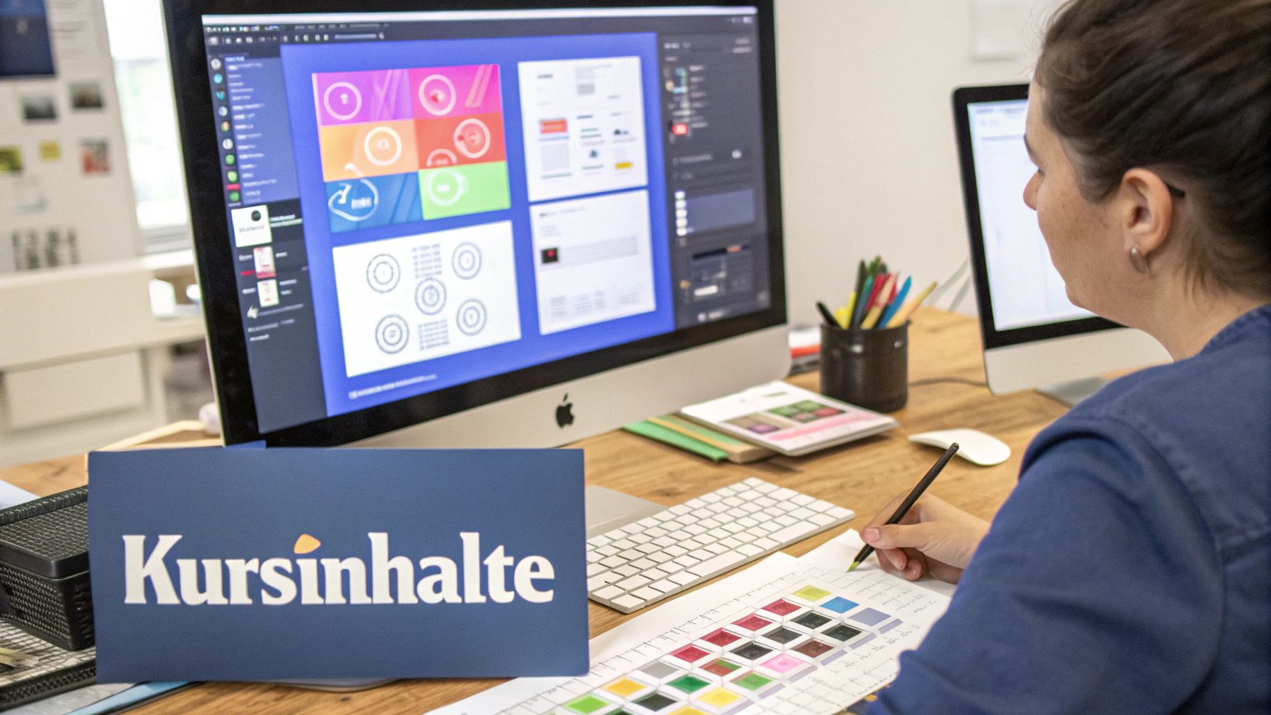 Eine Person wählt auf einem Laptop eine Plattform aus, um einen Online-Kurs anzubieten