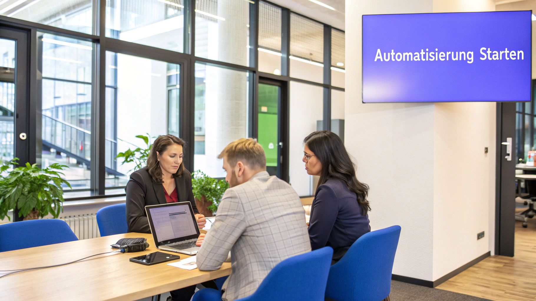 Eine Visualisierung von miteinander verbundenen digitalen Zahnrädern, die die Automatisierung von Geschäftsprozessen symbolisieren