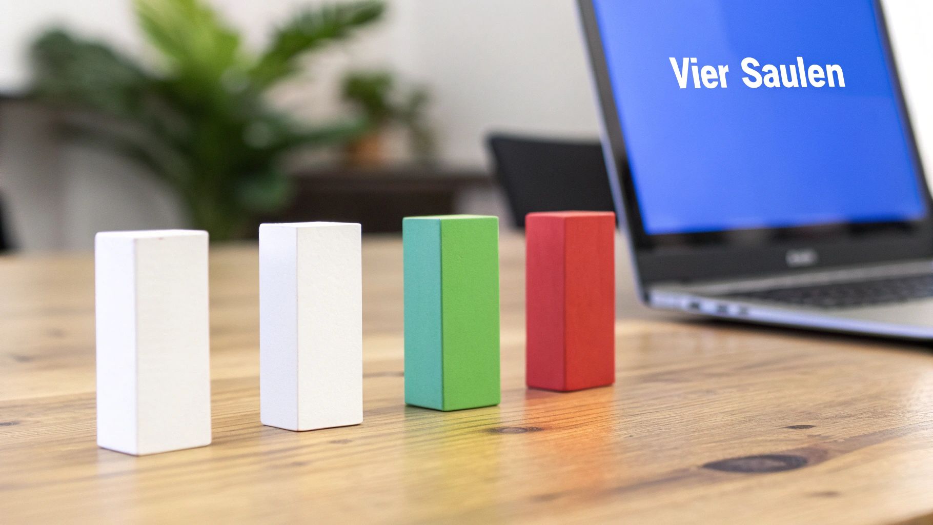 Vier Quadrate, die die Säulen des E-Mail-Marketings darstellen: Liste, Inhalt, Automatisierung, Analyse