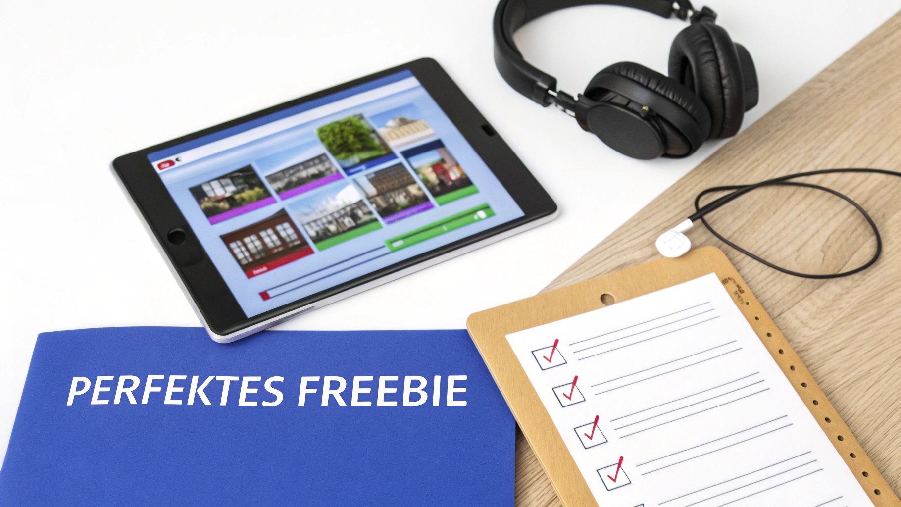 Eine Person entwirft am Computer ein digitales Produkt, das als Freebie dienen soll.