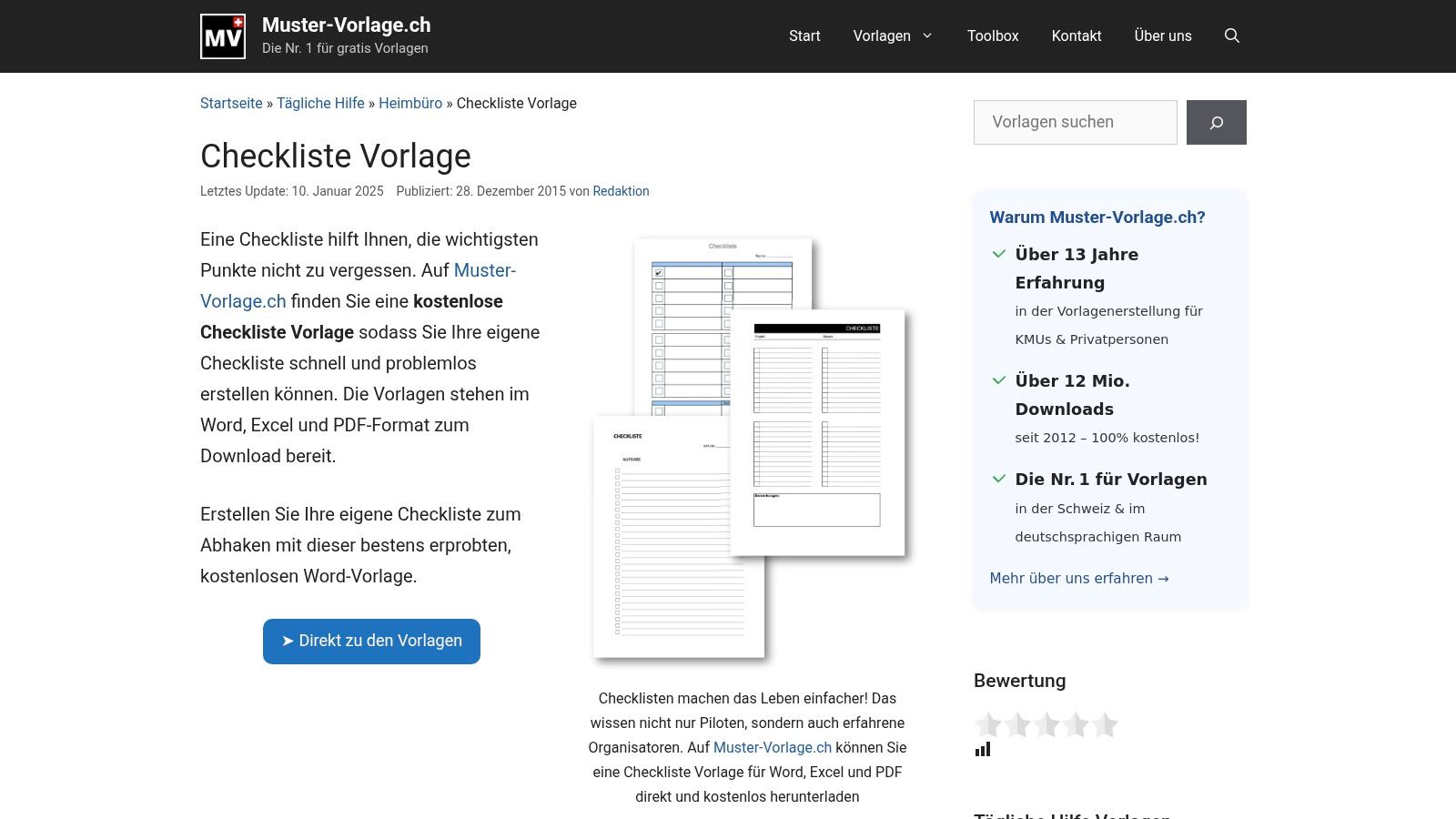 Muster-Vorlage.ch – kostenlose Checklisten (Excel & PDF)