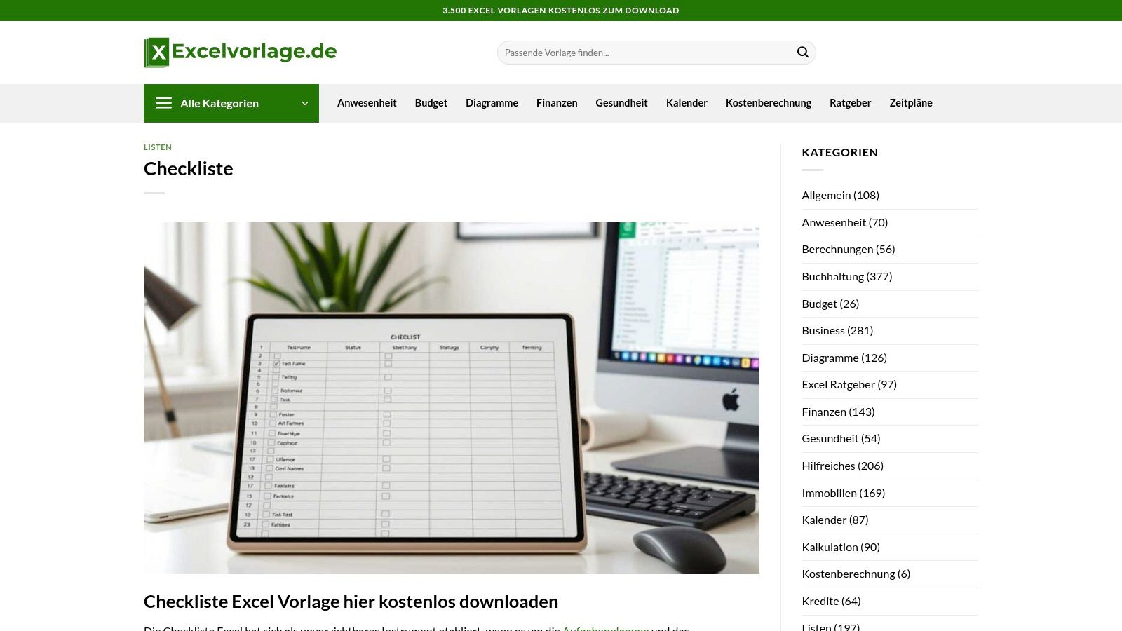 Excelvorlage.de – „Checkliste“ Vorlage kostenlos