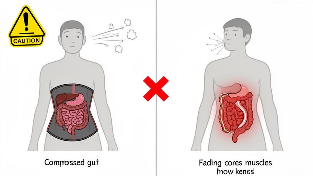 Diagram illustrating the internal organ compression and potential health risks associated with wearing a waist trainer.