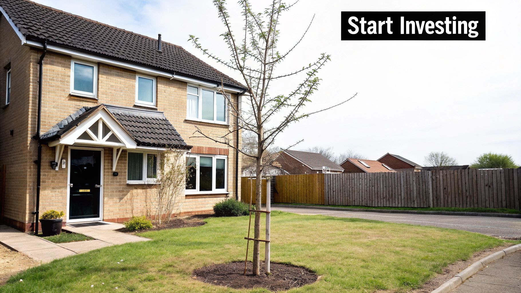 A modern city skyline with residential and commercial buildings under a clear blue sky, symbolising investment opportunities.