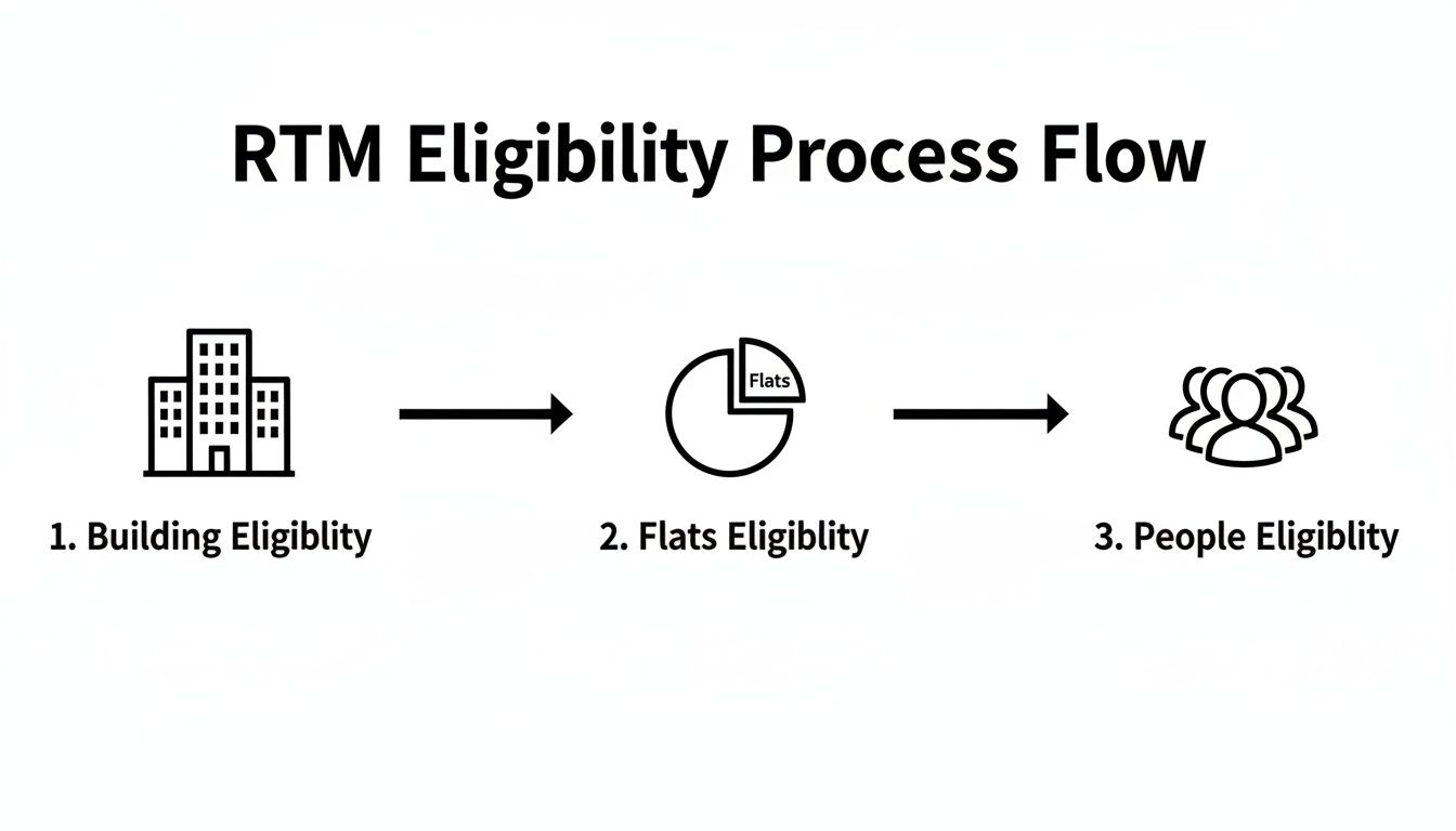 Flowchart illustrating the RTM eligibility process, including steps for building, flats, and people.