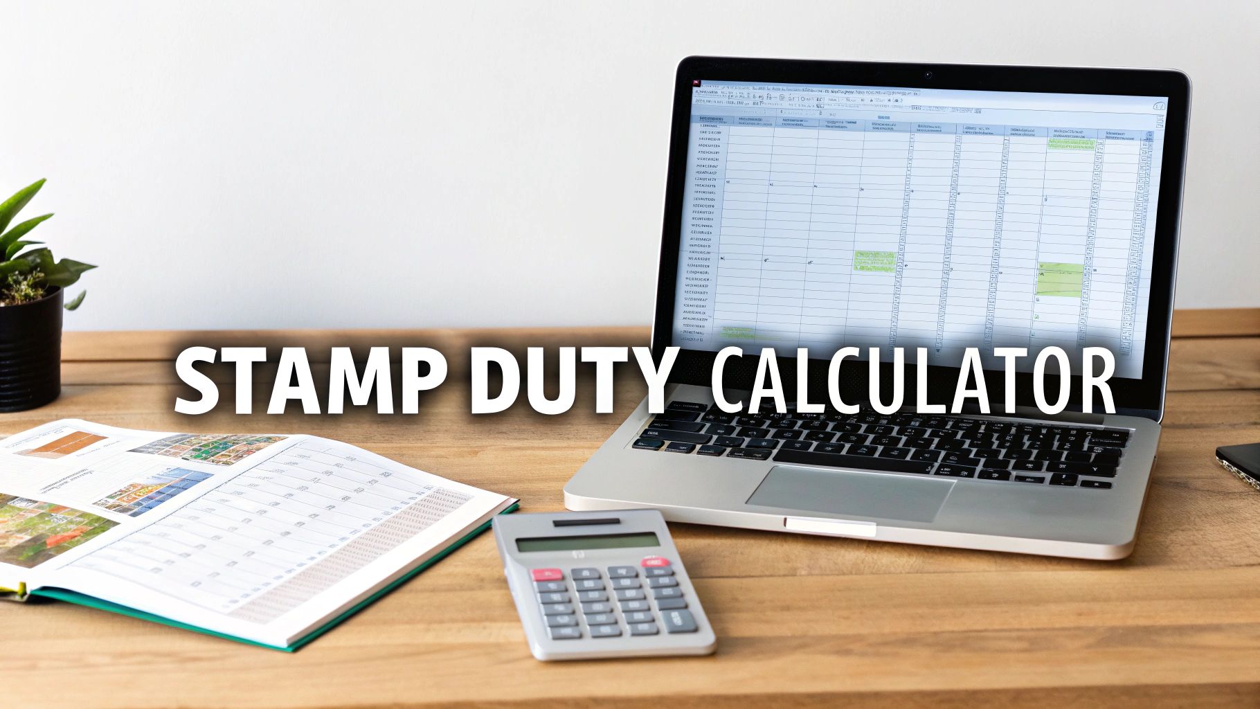 Calculator and house keys on a desk