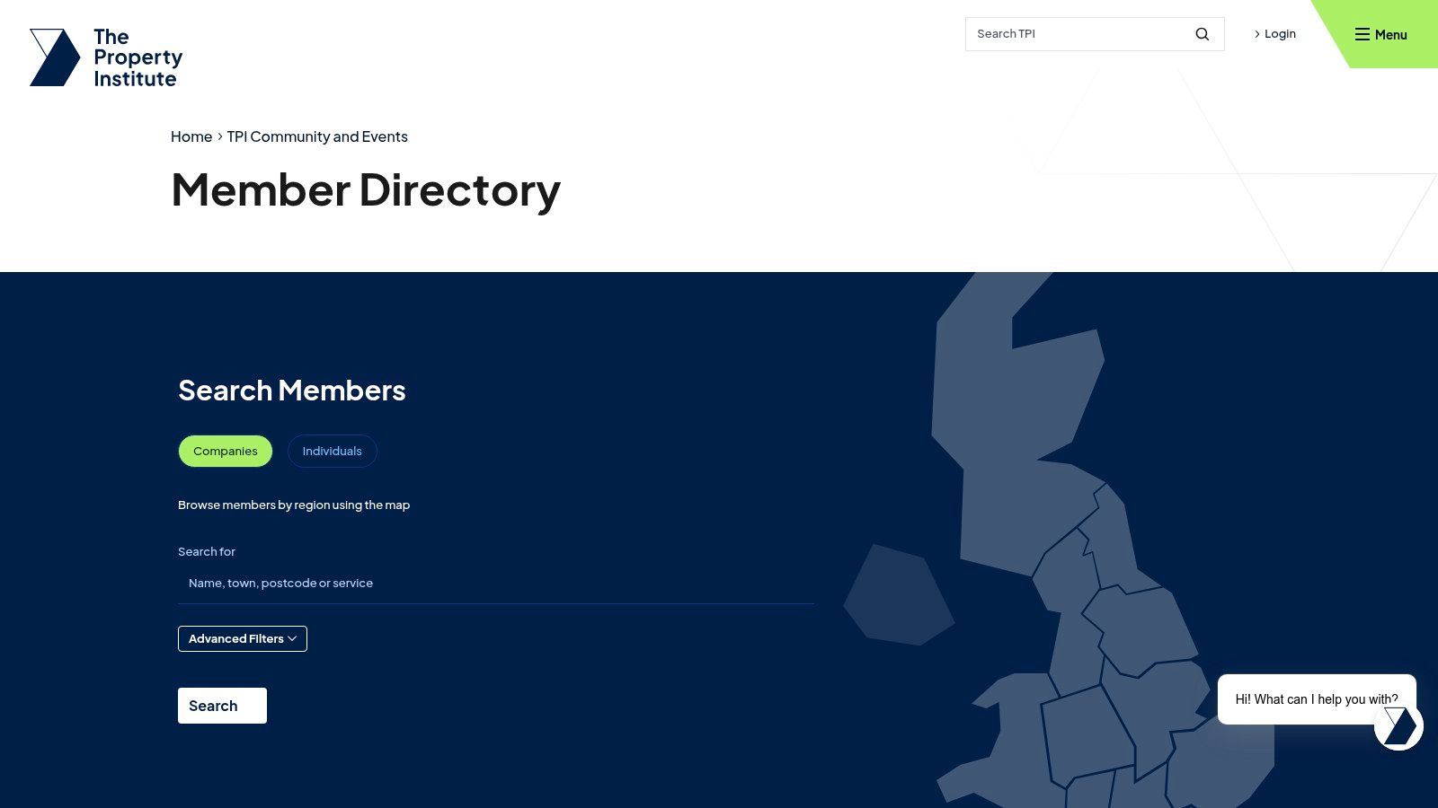 A user searching for block management companies in a directory on a laptop screen