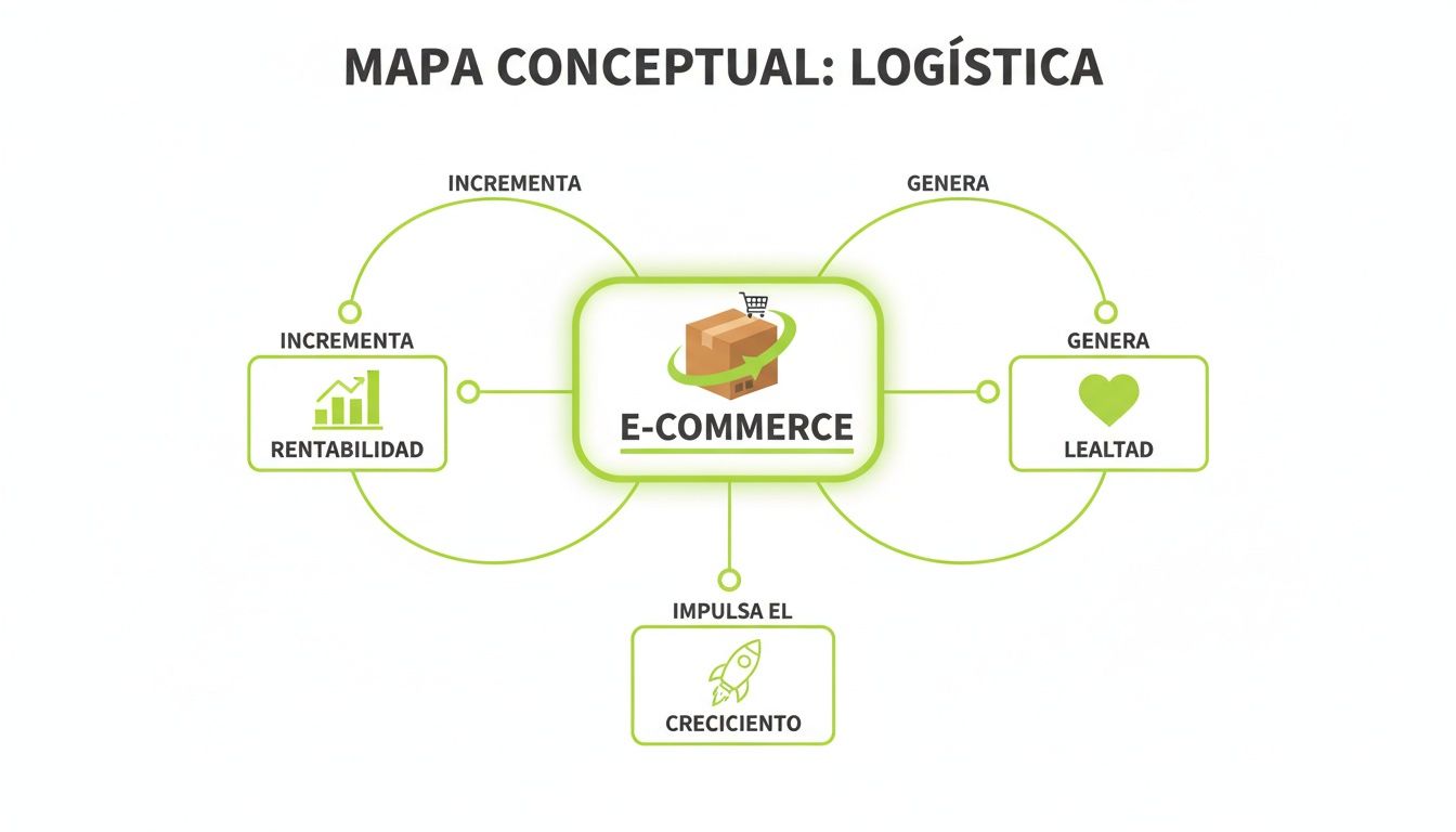 Mapa conceptual que ilustra cómo el e-commerce incrementa la rentabilidad, genera lealtad e impulsa el crecimiento.