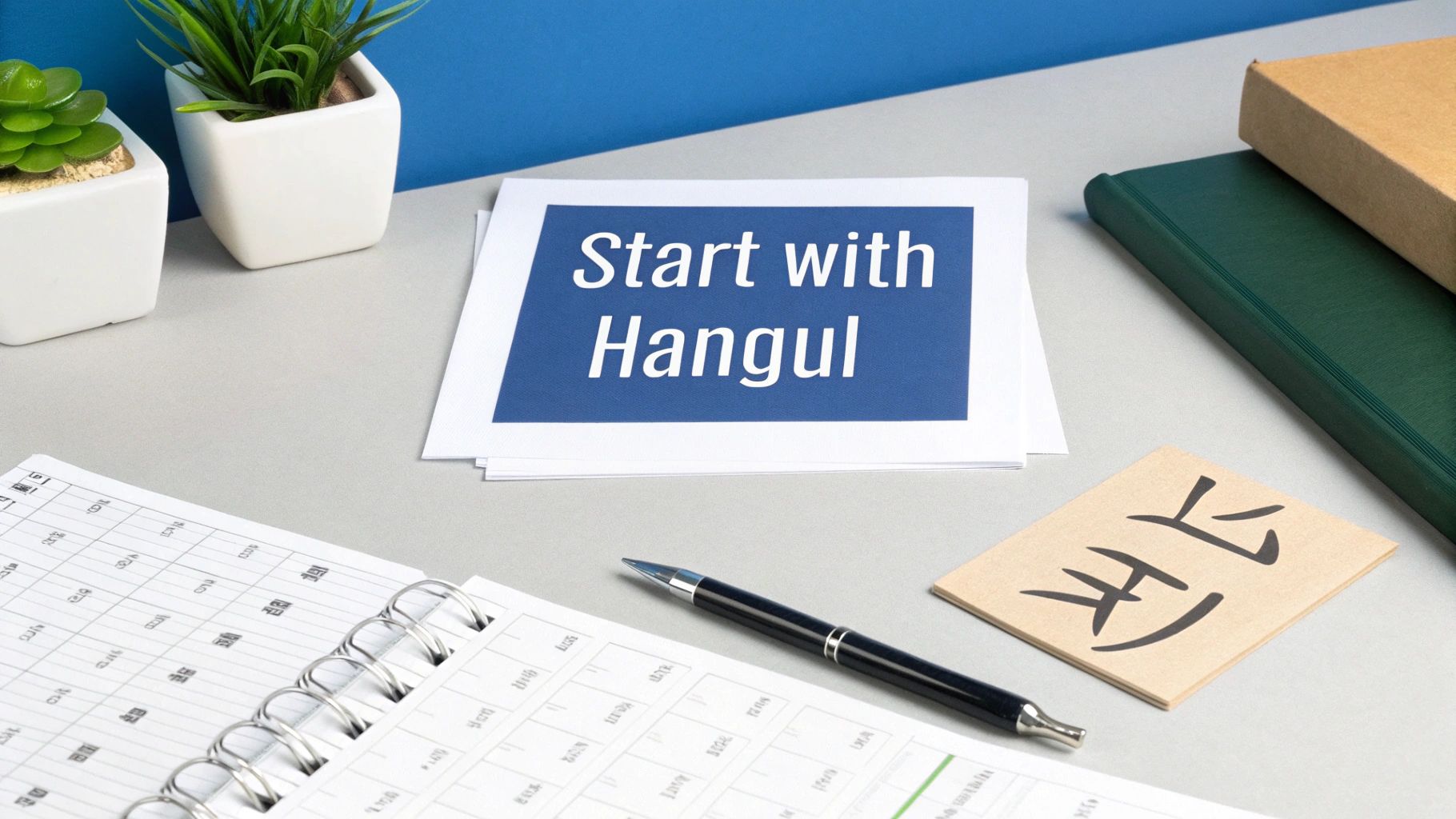 Students in a Korean language class learning Hangul from a whiteboard.